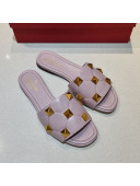 Valentino Roman Stud Flat Slide Sandals in Quilted Nappa Lambskin Purple 2021