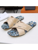 Dior Cross Strap Flat Slide Sandal in Cotton Embroidery Apricot 2021