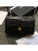 Chanel Crocodile Embossed Calfskin Classic Flap Bag A01112 Black/Gold 2019