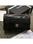 Chanel Crocodile Embossed Calfskin Classic Flap Bag A01112 Black/Silver 2019
