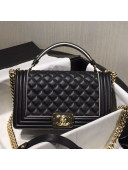 Chanel Quilted Calfskin Medium Boy Flap Top Handle Bag with Contrasting Trim Black 2019
