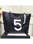 Chanel Crocodile Embossed Calfskin 5 Shopping Tote Bag Black 2109