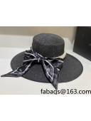 Chanel Straw Bucket Hat with Silk and Pearl Charm Black 2021
