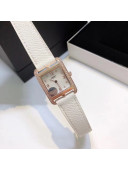 Hermes Cape Cod Grained Leather Crystal Watch 23x23mm White/Gold 2020