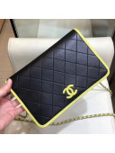 Chanel Neon Yellow Stripe Trim Wallet on Chain AP0059 Black 2019