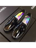 Chanel Patent Calfskin Rainbow Lining Chain Flat Loafers G35631 Black 2020