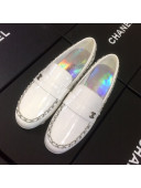 Chanel Patent Calfskin Rainbow Lining Chain Flat Loafers G35631 White 2020