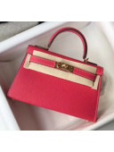 Hermes Mini Kelly II Handbag in Original Epsom Leather Rosy (Gold Hardware)