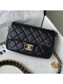 Chanel Medallion Strap Grained Calfskin Small Flap Bag AS2528 Black 2021 TOP
