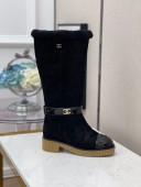 Chanel Suede Wool High Boots with CC Strap Black 2020