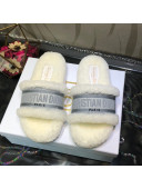 Dior Dway Flat Slide Sandals in Grey Embroidered Cotton and Shearling 2021