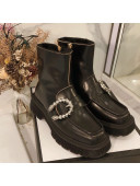 Gucci Dionysus Shiny Calfskin Wool Short Boots Black 2020