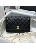 Chanel Calfskin Wallet on Pearl Chain WOC AP2190 Black 2021