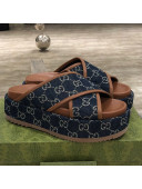 Gucci GG Denim Platform Sandal 663666 Dark Blue 2021
