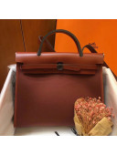 Hermes Herbag 31cm PM Double-Canvas Shoulder Bag Rust Red/Dark Coffee