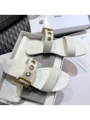 Dior Eyelet Calfskin Slide Sandals White 2020