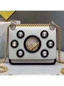 Fendi Kan I Small Crystal Studded Calfskin Flap Bag White 