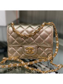 Chanel Metallic Lambskin Classic Mini Square Flap Bag Champagne Gold 2021