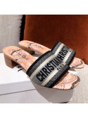 Dior Dway Embroidered Cotton Heel Slide Sandals 5cm Pink/Grey 2021