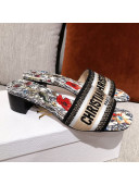Dior Dway Heel Slide Sandals 5cm in Multicolor Mille Fleurs Embroidery 2021