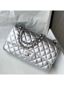 Chanel Metallic Lambskin Classic Medium Square Bag A01112 Silver 2021