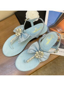 Chanel Lambskin Flat Thong Sandals with Pearl Bow Blue 2021