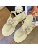 Chanel Lambskin Flat Thong Sandals with Pearl Bow Apricot 2021