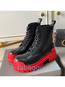 Balenciaga Strike Calfskin Lace-up Short Boot Black/Red Sole 2020