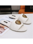 Dolce&Gabbana DG Charm Calfskin Flat Slide Sandals White 2021