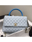Chanel Grained Quilted Calfskin Coco Handle Flap Bag Light Blue/Royal Blue 2019