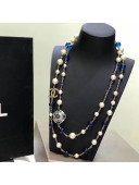 Chanel Pearl Long Necklace Peacock Blue 2019