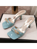 Gucci Patent Leather Charm Heel Slide Sandals 75mm Blue 2020