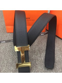 Hermes Saddle Reversible Calfskin Belt 38mm with H Buckle Belt Black/Gold 2019