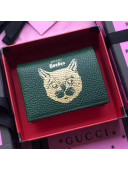 Gucci Garden Cat Print Calfskin Card Case 516938 Dark Green 2018