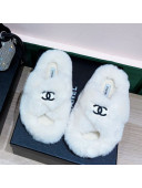 Chanel Rabbit Fur Cross Flat Sandals White 2020