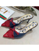 Gucci Leather Mid-heel Slide Mules with Web Bow ‎519569 Blue/Red 2018