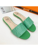 Fendi FF Leather Flat/Heel Slide Sandals Bright Green 2021