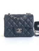 Chanel Caviar Calfskin Mini Square Classic Flap Bag 1115 Navy Blue (Silver-Tone Hardware)