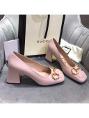 Gucci Leather Mid-Heel Pumps with Horsebit Light Pink 2020