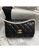 Chanel Quilted Calfskin Mini Flap Bag with Pearl Strap Black 2021