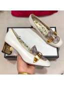Gucci Leather GG Mid-heel Slide Pump with Feline Head Buckle White 2019