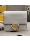 Fendi Karligraphy FF Button Flap Bag in Patent Leather White 2019