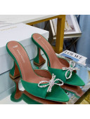 Amina Muaddi Silk Crystal Bow Heel Slide Sandals 9.5cm Green 2021