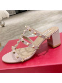 Valentino Rockstud Patent Leather Slide Sandal 6cm Light Pink 2021