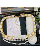 Chanel Leather Bow and Camellia Chain Belt with Pearls AB4460 White 2020