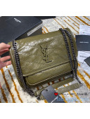 Saint Laurent Baby Niki Chain Bag in Vintage Crinkled Leather 533037 Olive Green 2021