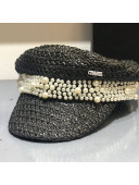 Chanel Straw Hat with Pearl Charm Black 2021