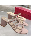 Valentino Rockstud Matte Calfskin Slide Sandal 6cm Nude Pink 2021