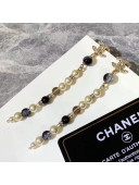 Chanel Pearl Long Earrings AB2438 Black/Silver/White 2019