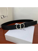 Dior Width 3.5cm Reversible Calfskin Belt With Silver CD Buckle Black 2020